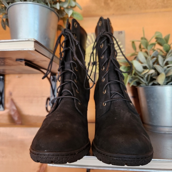 Timberland 8432A Black Leather Earthkeepers Glancy 6'' Heel Boots Water Size 7.5 - Picture 6 of 12